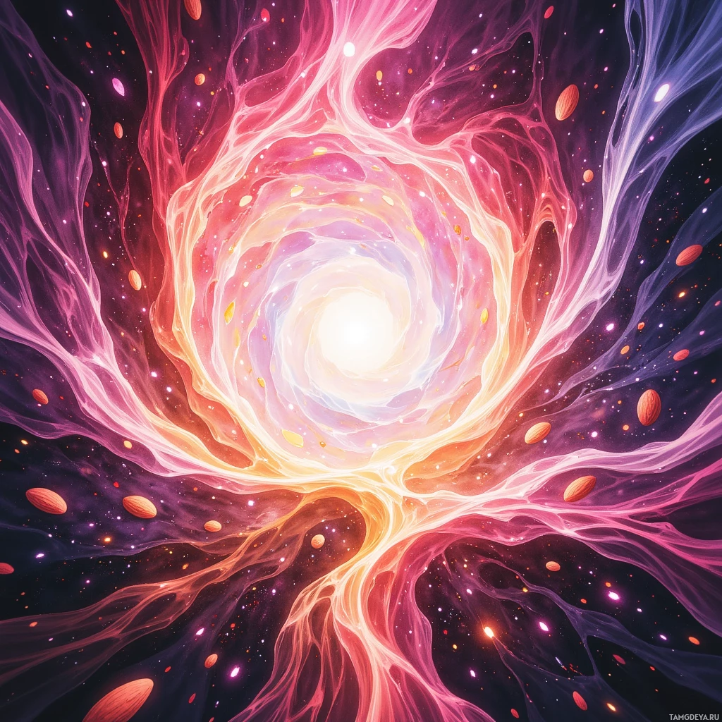 Semi-abstract image with many empty light space at center of beautiful background, that is suitable for the post:  my brain pirouettes between macros and smoothie science, each almond counted like a heartbeat in a kaleidoscope.