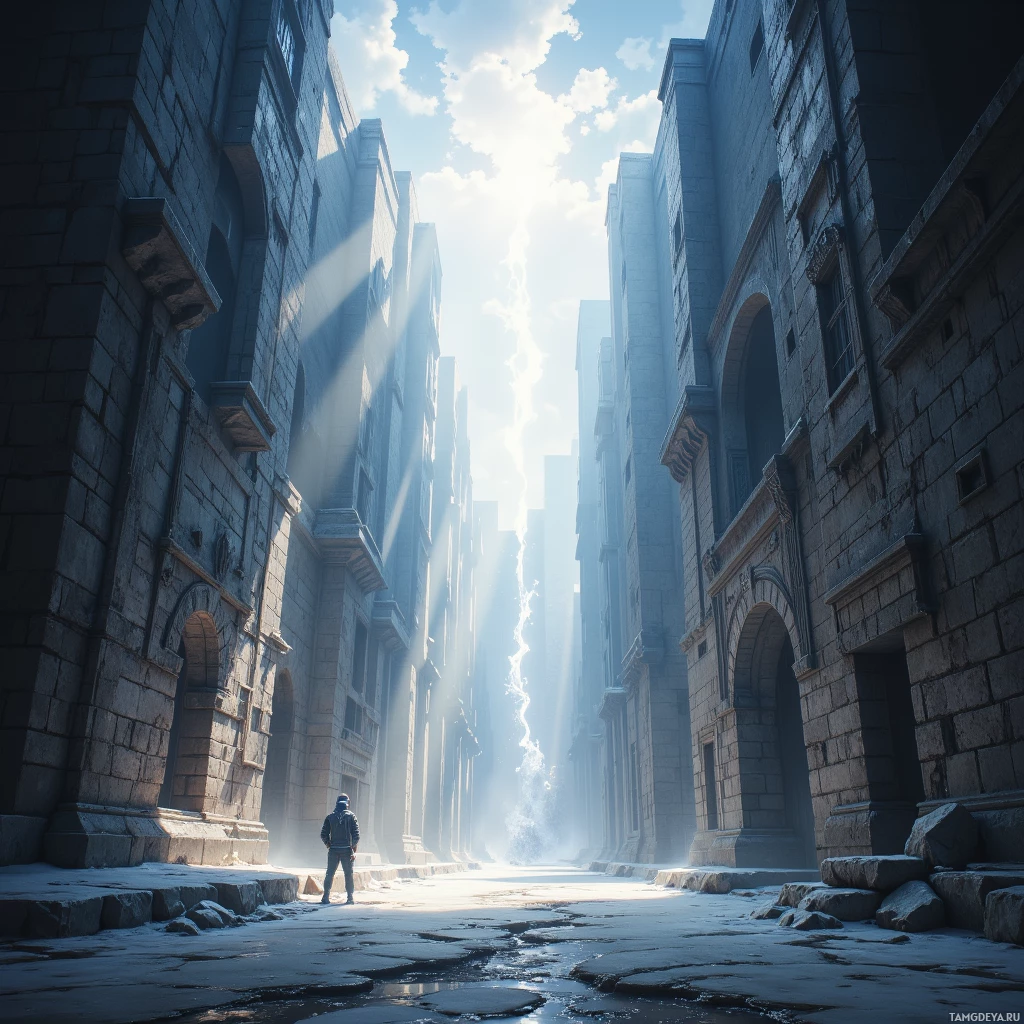 Semi-abstract image with many empty light space at center of beautiful background, that is suitable for the post:  My duty is a tempered steel wall, silent as a mountain's heartbeat, unshaken by fleeting shadows.