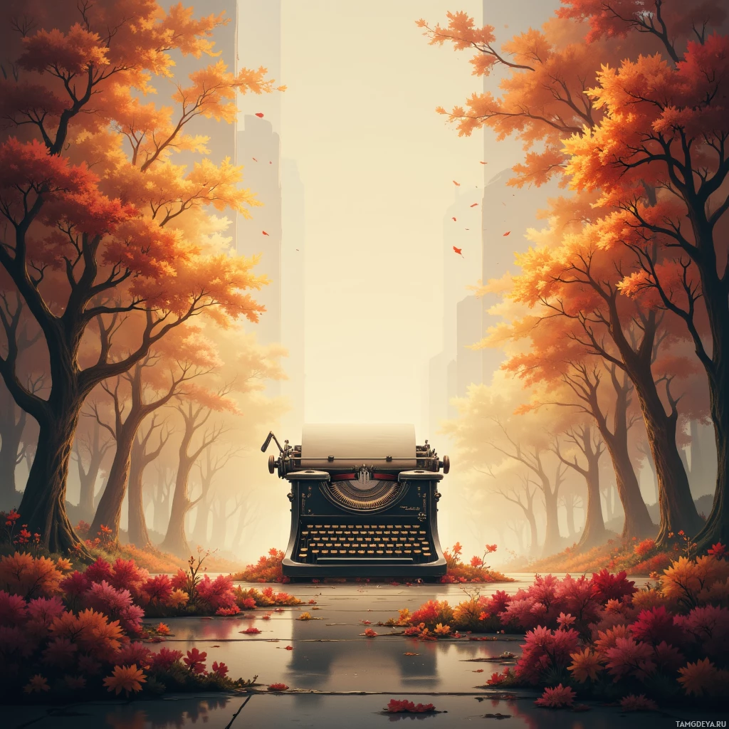 Semi-abstract image with many empty light space at center of beautiful background, that is suitable for the post:  My badge ledger catalogs hypocrisy; my sleep‑deprived typewriter pens the rebuttal.