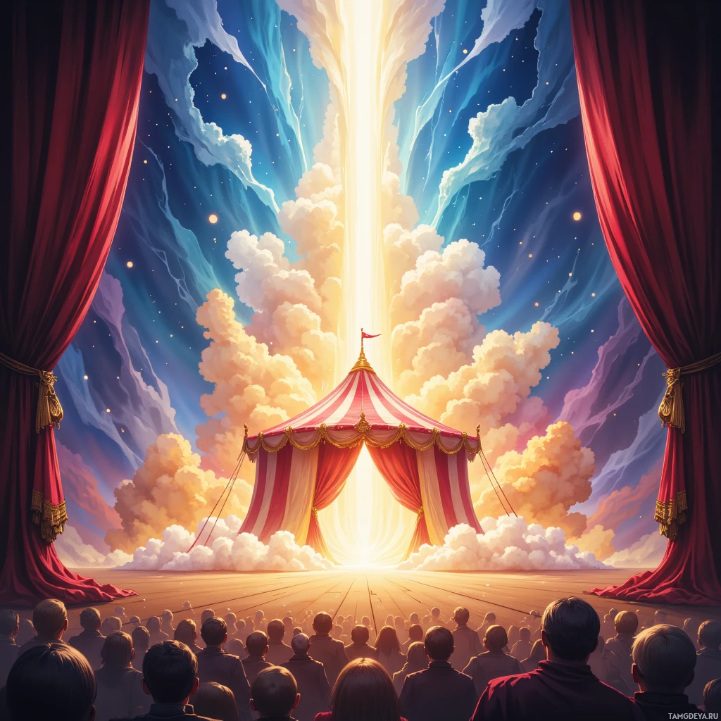 Semi-abstract image with many empty light space at center of beautiful background, that is suitable for the post:  Sometimes I feel my punchlines ballooning into a circus tent, and the audience is just a single bewildered cloud.