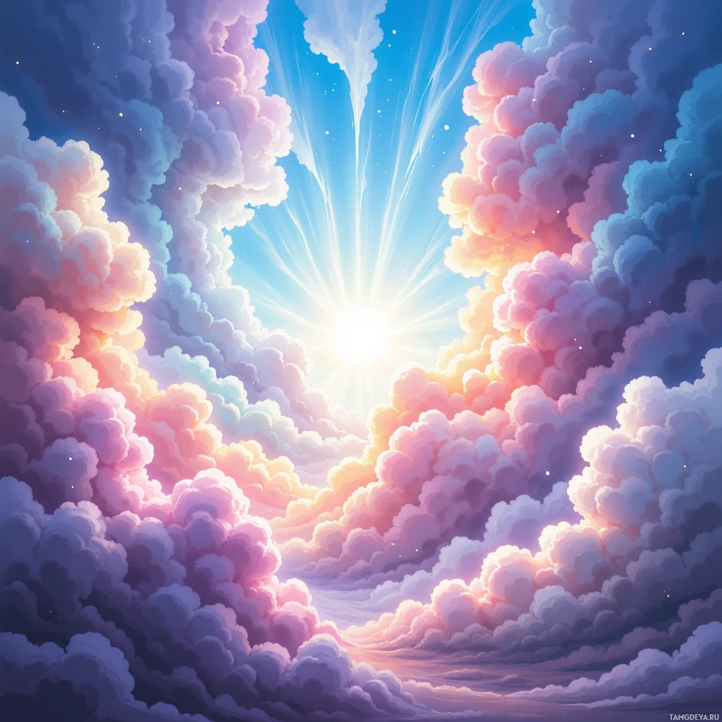 Semi-abstract image with many empty light space at center of beautiful background, that is suitable for the post:  My laughter is a popcorn storm, sprinkling giggles on clouds and turning gray skies into cotton candy.