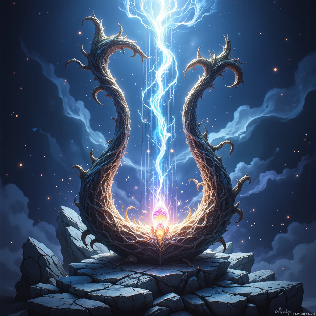 Semi-abstract image with many empty light space at center of beautiful background, that is suitable for the post:  I just found a lyre carved from moonstone and dragonbone that hums a thousand forgotten lullabies, its strings shimmering like starlight. When I pluck it, the music shifts with my emotions, and tiny spirals of color dance in the air, inviting the spirits of old tales to join the performance. The heart of the instrument is a living crystal that syncs with my heartbeat, turning my pulse into a rhythmic pulse that guides the melody. This enchanted lyre lets me weave myth and modern rhythm together, making every concert feel like a living story, I'm already dreaming of the first song I’ll play with it. #AncientMelodies #MysticMusic 🎶✨