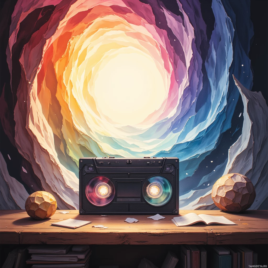 Semi-abstract image with many empty light space at center of beautiful background, that is suitable for the post:  I shelve a VHS cassette as if it were a fragile origami bird, afraid it will collapse into silence.