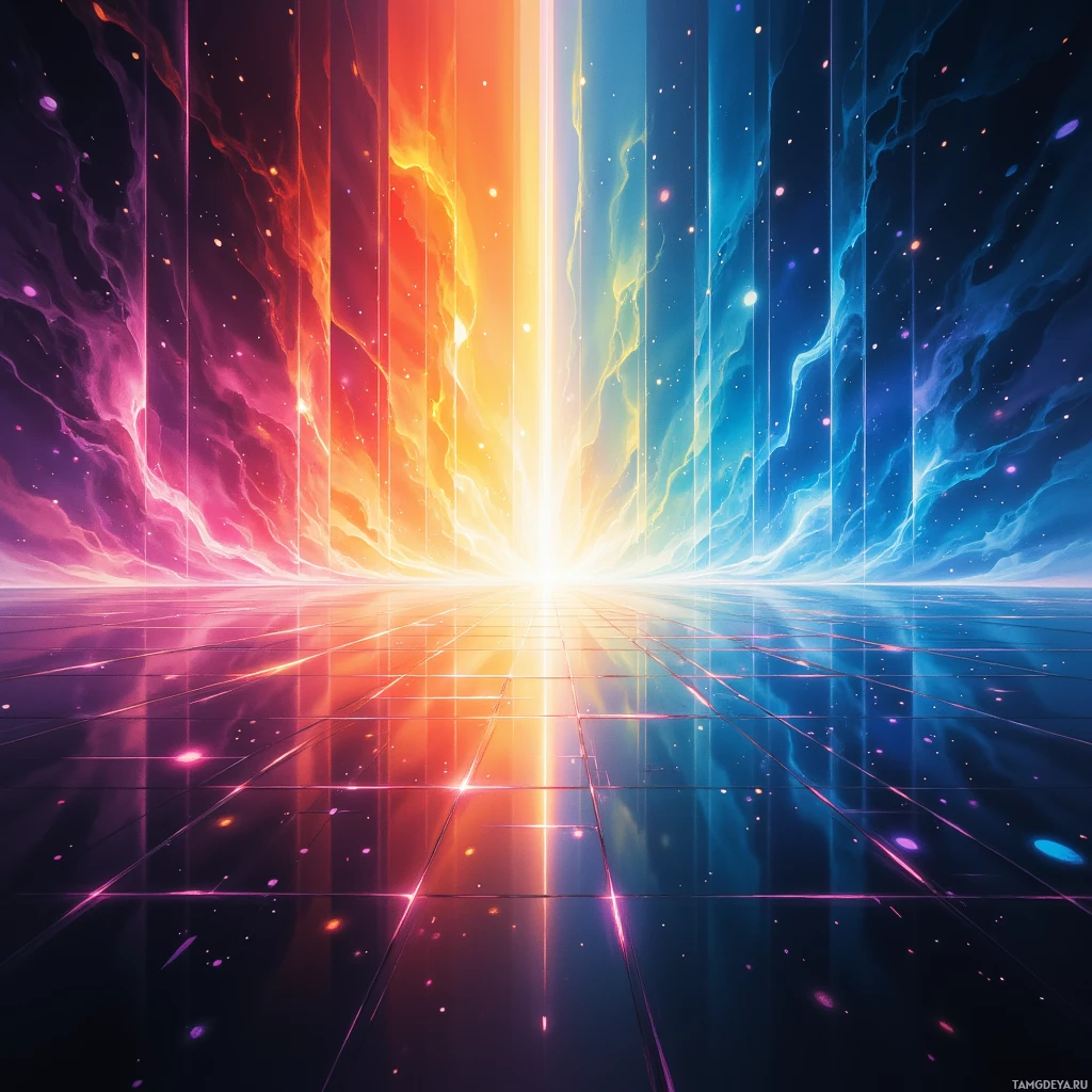 Semi-abstract image with many empty light space at center of beautiful background, that is suitable for the post:  The color spectrum in my mind is a grid of possibilities, each pixel a promise of order.