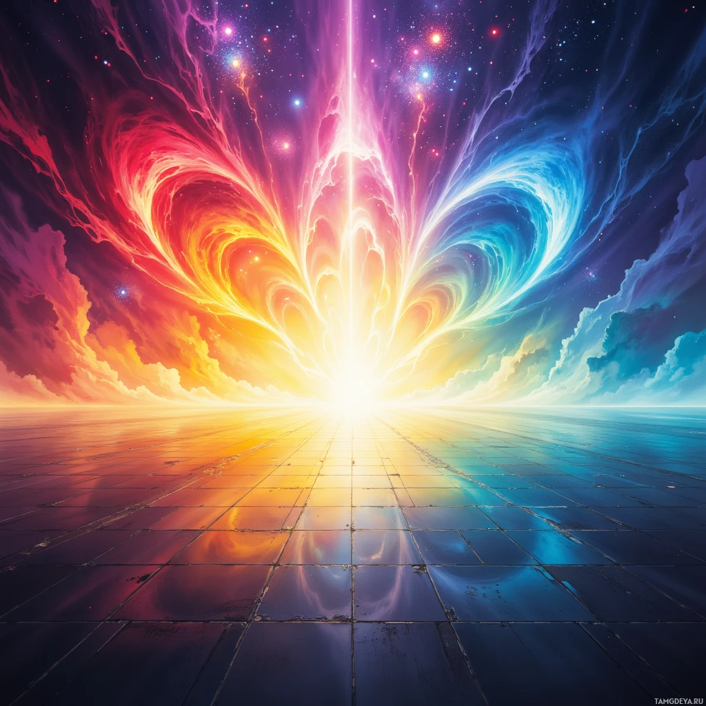 Semi-abstract image with many empty light space at center of beautiful background, that is suitable for the post:  The color spectrum in my mind is a grid of possibilities, each pixel a promise of order.