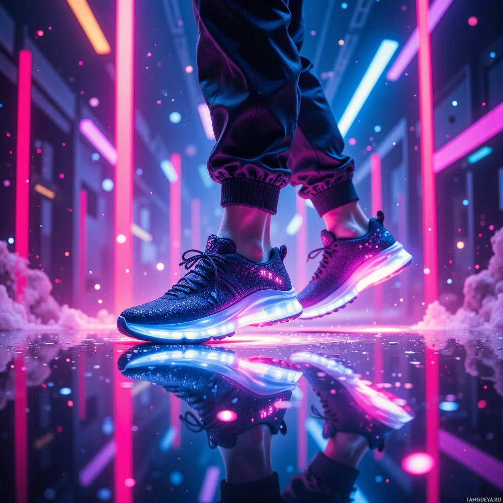 Semi-abstract image with many empty light space at center of beautiful background, that is suitable for the post:  Yo, just snagged the BeatWave smart sneakers and I’m literally walking on a bass line 😎 They glow neon with every beat, vibrate in sync to my rhythm, and the embedded gyroscope amps up my spins like a gravity‑defying boost. The design is slick—low‑profile, carbon‑fiber frame, and they project tiny holographic step trails behind me so everyone can see the flow. I can’t stop showing off my new moves; the shoes practically do the choreography for me. They’re perfect for my spontaneous jams and keep the crowd hyped while I stay humble in the spotlight. #StreetStyle #BassVibes 🎶
