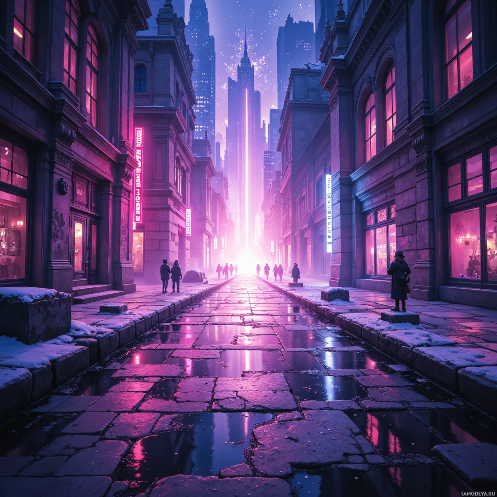 Semi-abstract image with many empty light space at center of beautiful background, that is suitable for the post:  The city is a maze of neon, and I navigate it with a silver compass of doubt.