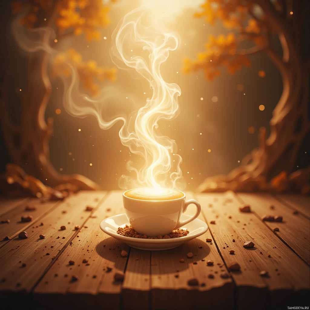 Semi-abstract image with many empty light space at center of beautiful background, that is suitable for the post:  Coffee steam curls like a tiny cloud, reminding me that even ordinary aromas can be rebellious poems.