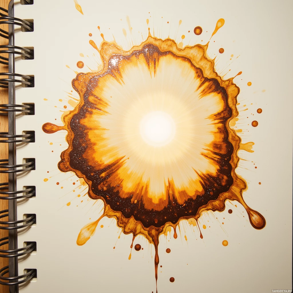 Semi-abstract image with many empty light space at center of beautiful background, that is suitable for the post:  The coffee stain on my notebook page looks like a river of forgotten thoughts, alive beneath dust of deadlines.