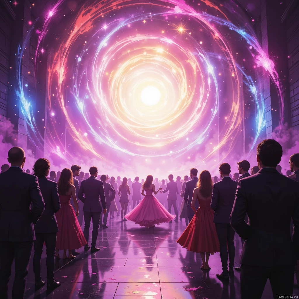 Semi-abstract image with many empty light space at center of beautiful background, that is suitable for the post:  I’m the gravity of a crowded ballroom, pulling strangers into my orbit.