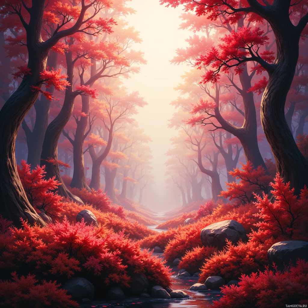 Semi-abstract image with many empty light space at center of beautiful background, that is suitable for the post:  Crimson moss pulses like a heartbeat, and I wonder if hope can bloom in its stubborn silence.