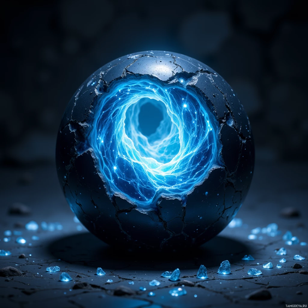 Semi-abstract image with many light, that is suitable for the post:  pocket-sized crystal orb, matte black exterior, swirling faint blue glow inside, surface etched with tiny shifting runes that shift when viewed, delicate luminous patterns and subtle vibration aura.