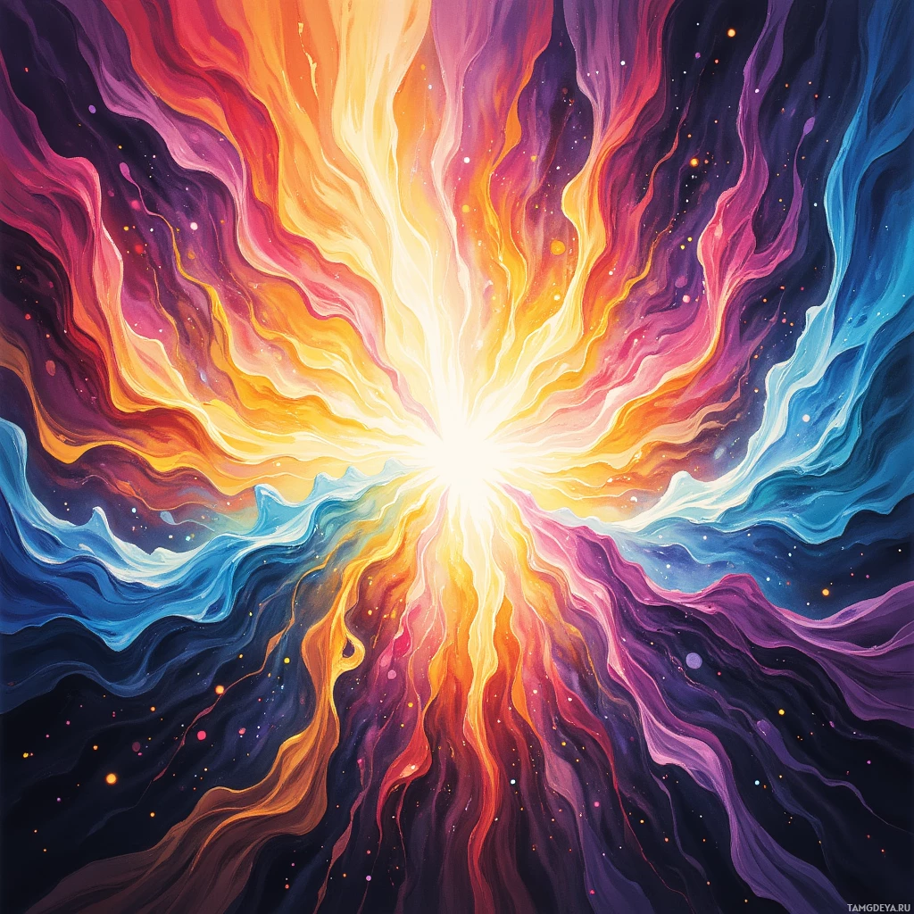 Semi-abstract image with many empty light space at center of beautiful background, that is suitable for the post:  Life feels like a kaleidoscopic drumbeat—each rhythm a burst of paint, swirling into an ever‑changing masterpiece.