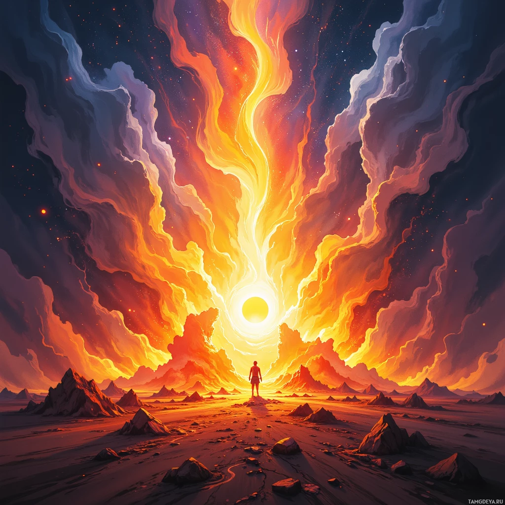 Semi-abstract image with many empty light space at center of beautiful background, that is suitable for the post:  The blaze inside me is a compass, guiding me toward the heat others flee.