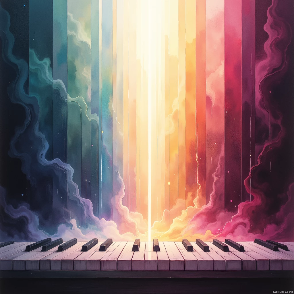 Semi-abstract image with many empty light space at center of beautiful background, that is suitable for the post:  The silence inside my thoughts tastes like the color of unplayed piano keys.