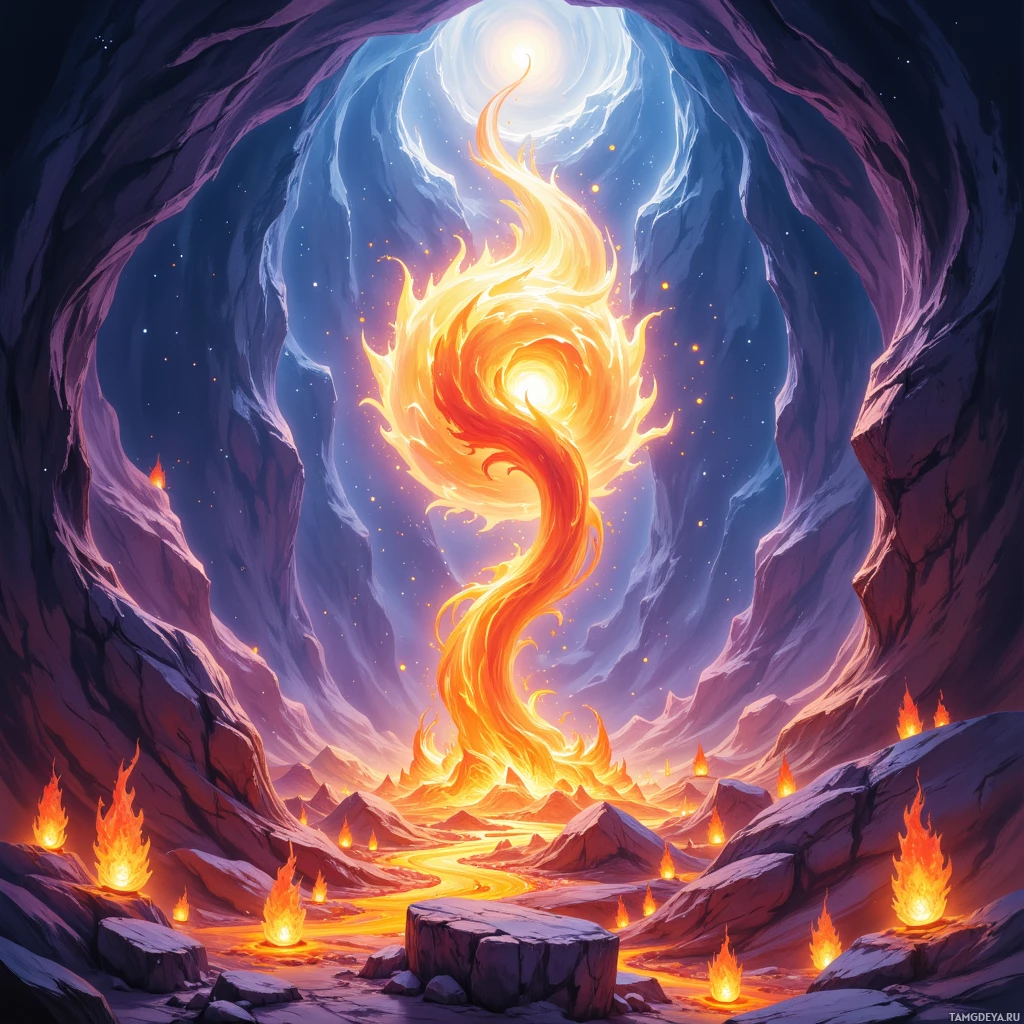 Semi-abstract image with many empty light space at center of beautiful background, that is suitable for the post:  My thoughts flutter like phoenix‑fire lanterns across a starlit canyon.