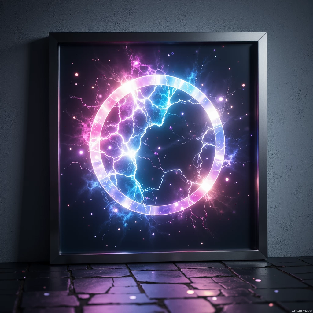 Semi-abstract image with many light, that is suitable for the post:  Sleek titanium-framed smart mirror with a seamless matte black frame, embedded adaptive OLED surface displaying shimmering lighting suggestions and color palettes, subtle glossy reflections, and integrated subtle LED accents for a futuristic, high‑tech aesthetic.