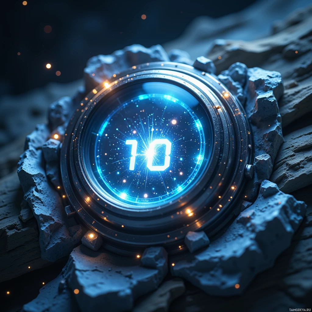 Semi-abstract image with many light, that is suitable for the post:  tiny silver clip‑on lens with a smooth metallic surface, faint constellation etchings, and a translucent holographic display flashing 0‑10 ratings in real time.