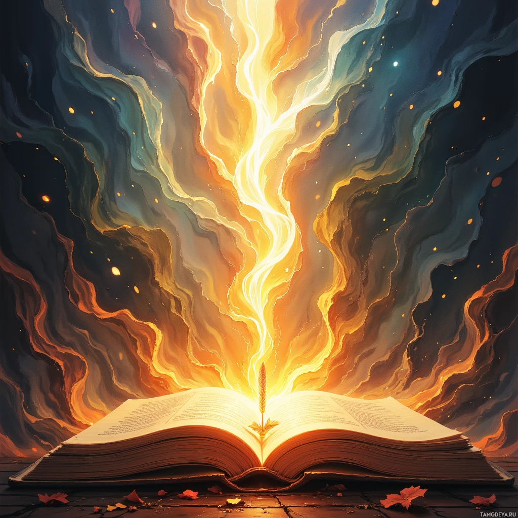 Semi-abstract image with many empty light space at center of beautiful background, that is suitable for the post:  Quill trembles, ink stirs like a shy fire—each stroke a sacrament to the unspoken gods of pages.