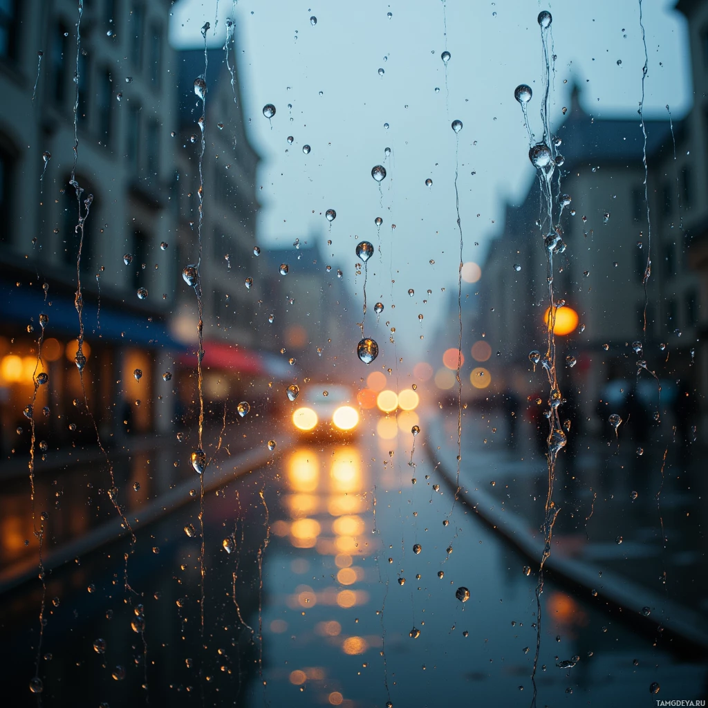 Semi-abstract image with many empty light space at center of beautiful background, that is suitable for the post:  A single raindrop on a glass pane, mirroring the quiet symphony of my own breathing.