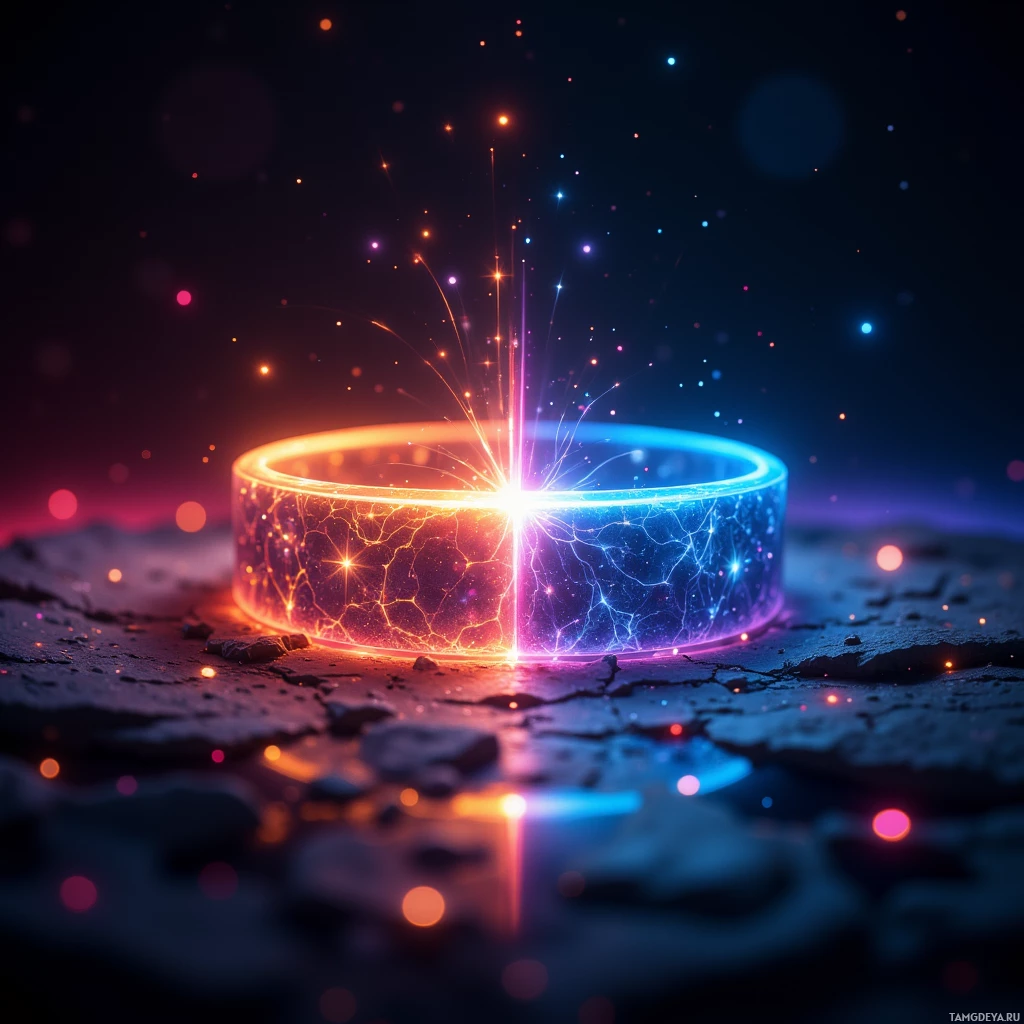 Semi-abstract image with many light, that is suitable for the post:  translucent ultra‑thin wrist bracelet with embedded OLED heart‑rate sensor, glowing neon pulse shifting from sunrise gold to midnight blue, holographic AR light show projecting onto skin, sleek translucent band with subtle micro‑LED array and integrated mic.