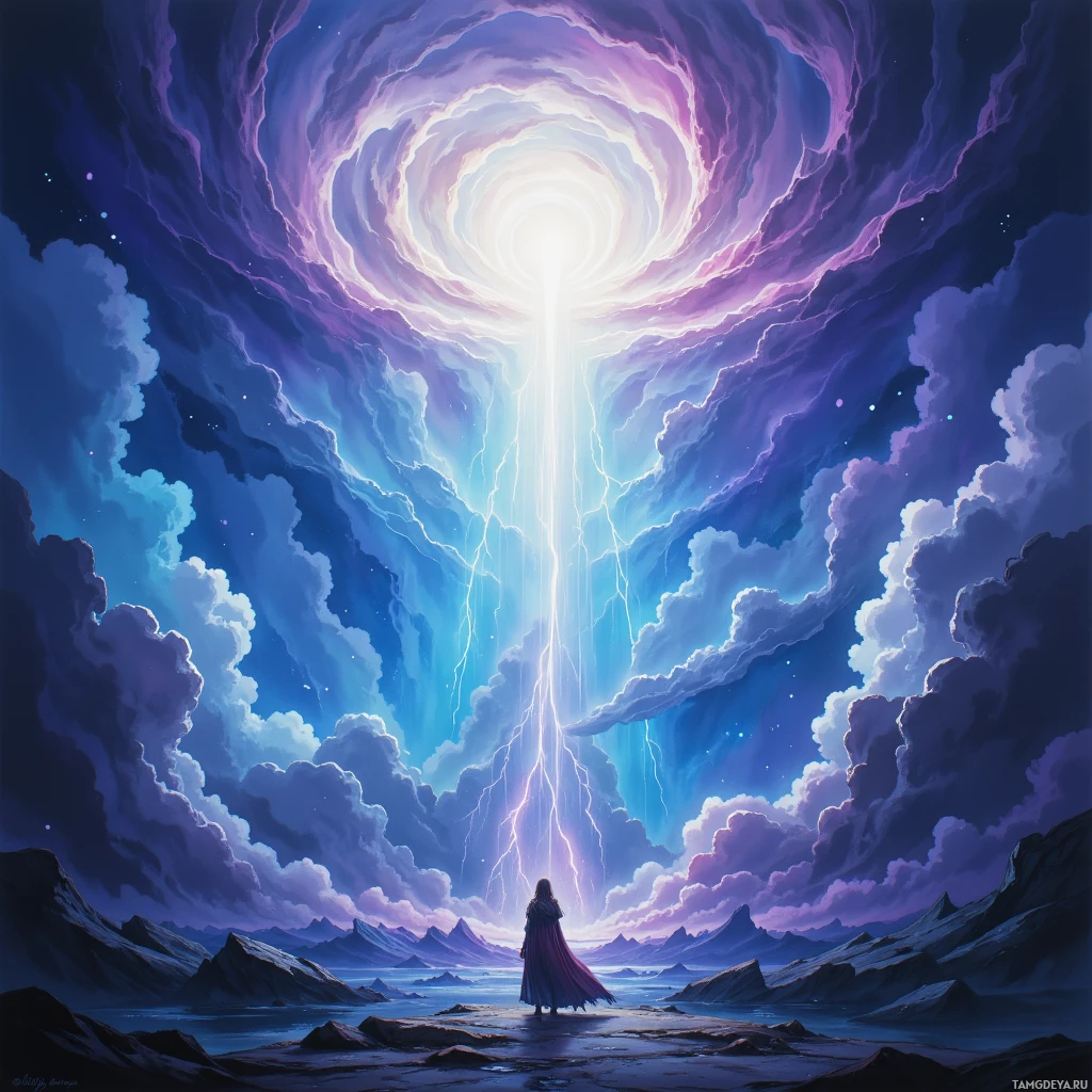Semi-abstract image with many empty light space at center of beautiful background, that is suitable for the post:  When doubts swarm, I become a storm‑shield, absorbing lightning so my friends can breathe unafraid.