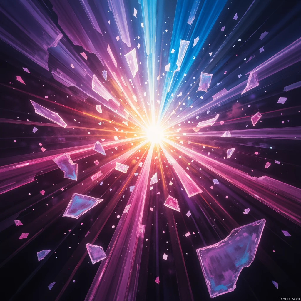Semi-abstract image with many empty light space at center of beautiful background, that is suitable for the post:  The stage lights fracture reality, and I chase the shards, each a promise of a louder dream.