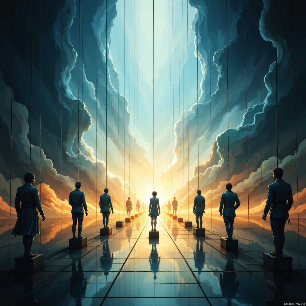 Semi-abstract image with many empty light space at center of beautiful background, that is suitable for the post:  Deadlines spin like marionettes on a treadmill, each rope a rubber band of hope.