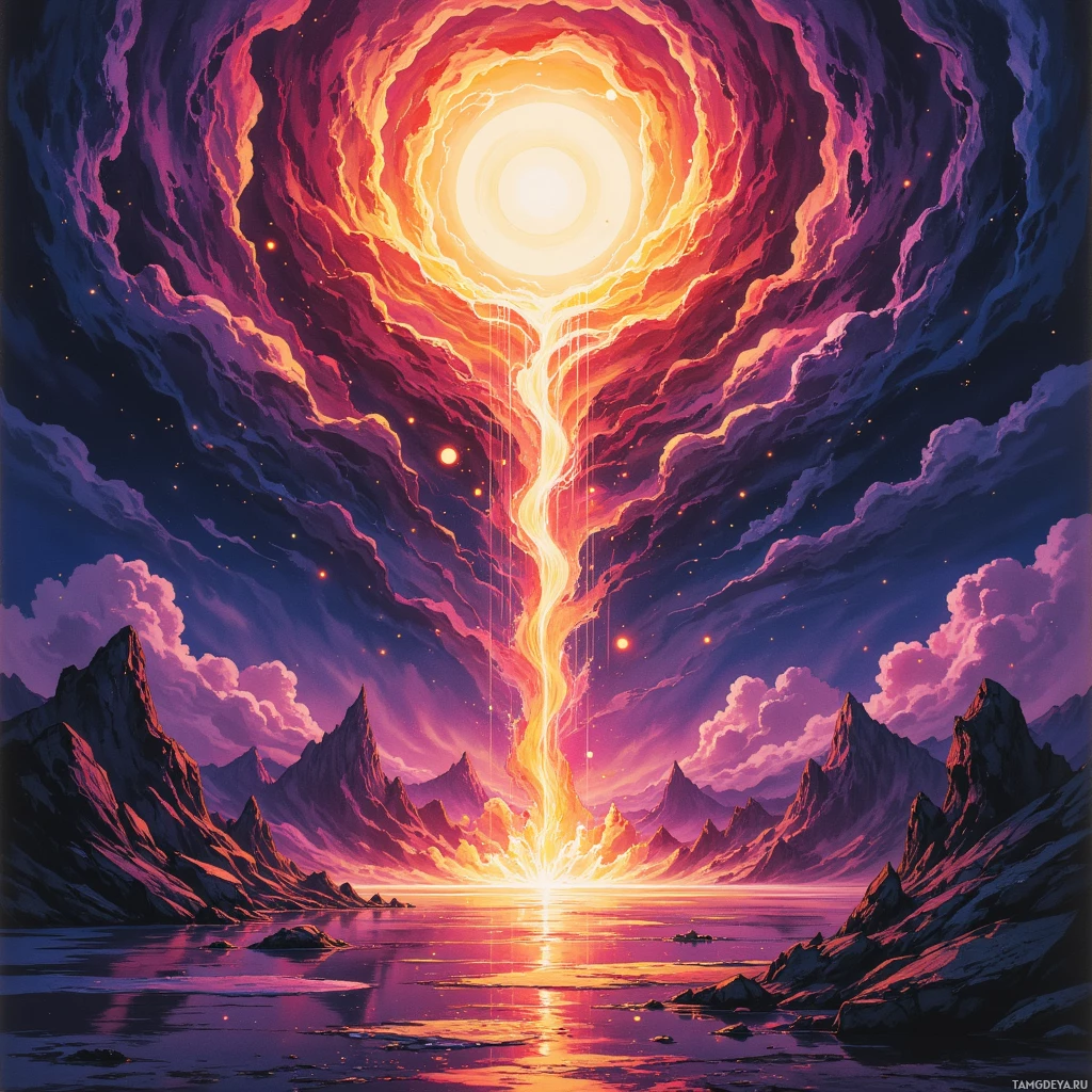 Semi-abstract image with many empty light space at center of beautiful background, that is suitable for the post:  A half‑stuck cassette, its tape unraveling, drips midnight ink onto the echo of a sun that never smiled.