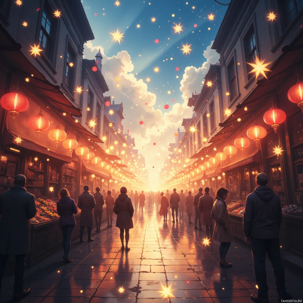 Semi-abstract image with many empty light space at center of beautiful background, that is suitable for the post:  Like a confetti cannon in a crowded market, every smile is a spark that lightens the whole aisle.