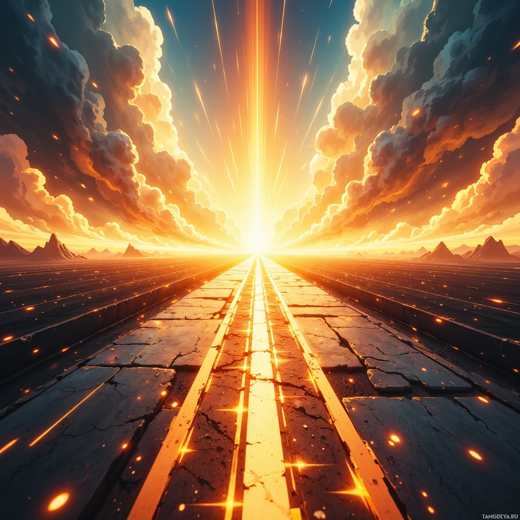 Semi-abstract image with many empty light space at center of beautiful background, that is suitable for the post:  The finish line blurs into a jagged horizon where every heartbeat is a hammer pounding gold.
