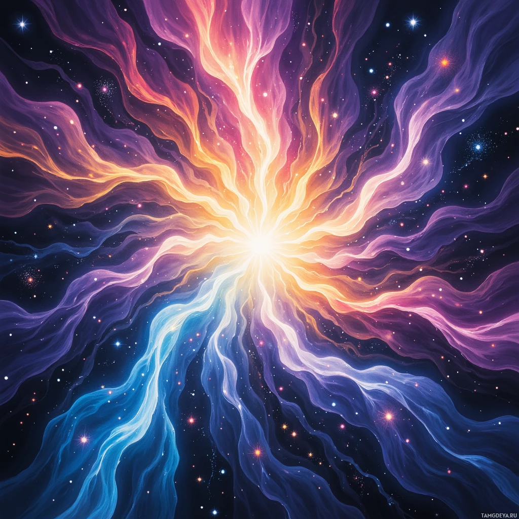 Semi-abstract image with many empty light space at center of beautiful background, that is suitable for the post:  Our voices orbit as a constellation; each star ignites the universe of change.