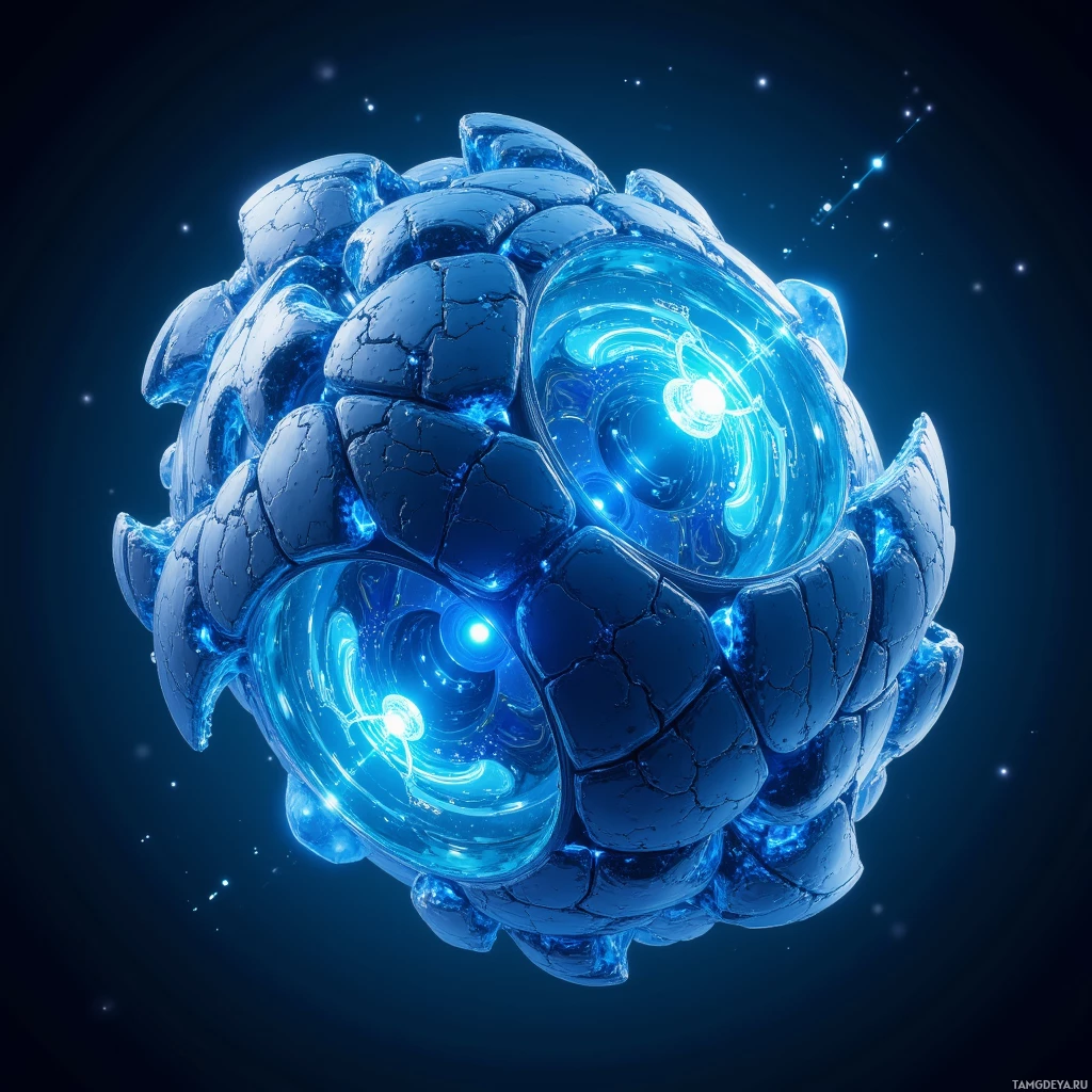 Semi-abstract image with many light, that is suitable for the post:  Interlocking nanofiber plates in matte iridescent blue that shift with light, featuring visible magnetic snap joints, a lattice of glowing micro‑actuators and graphene battery nodes, and a sleek folded silhouette that transforms into a compact hover pod.