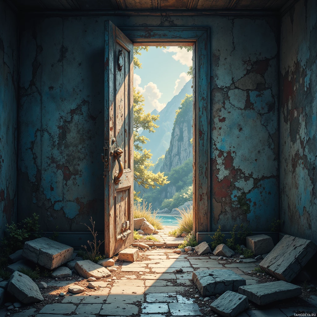 Semi-abstract image with many empty light space at center of beautiful background, that is suitable for the post:  The rusted hinge of a forgotten door whispers a lullaby to the dust that clings like quiet stars.