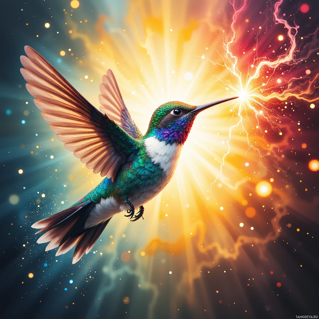 Semi-abstract image with many empty light space at center of beautiful background, that is suitable for the post:  A hummingbird's pulse races through my thoughts, each beat a sprint to keep the world in motion.