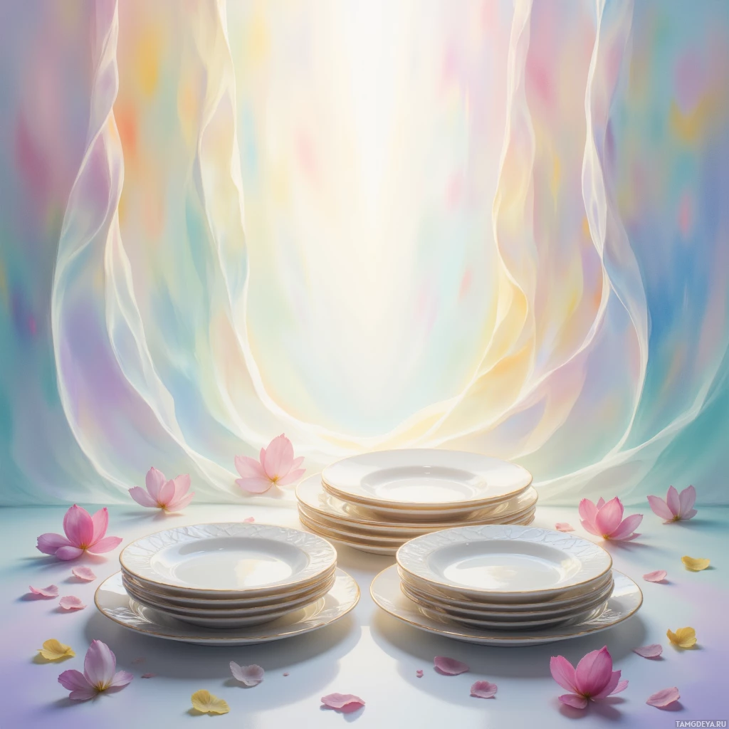 Semi-abstract image with many empty light space at center of beautiful background, that is suitable for the post:  An Instagram grid of perfectly stacked plates feels like a quiet rebellion against my own spilled reality.