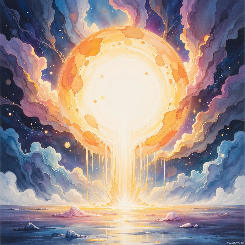 Semi-abstract image with many empty light space at center of beautiful background, that is suitable for the post:  Sunlight drips from paper moons, painting memories in silver ink.