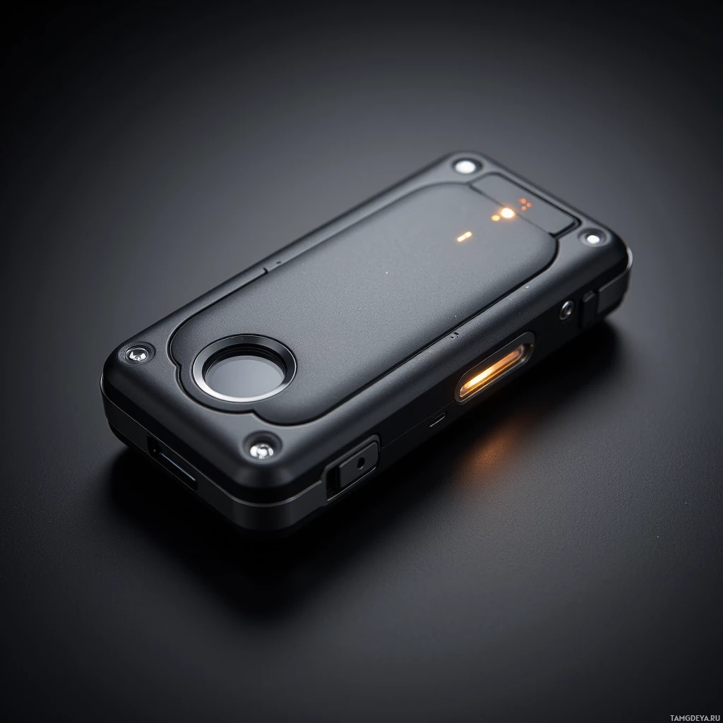 Semi-abstract image with many light, that is suitable for the post:  Compact matte‑black multi‑tool kit with a smooth titanium chassis, tiny OLED display, magnetic docking system, touch‑activated self‑reconfiguration, built‑in diagnostic sensors, and on‑demand micro‑3D printing feature.