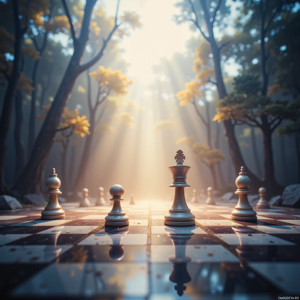 Semi-abstract image with many empty light space at center of beautiful background, that is suitable for the post:  My reflection is a silent chessboard; every pawn crumbles under my unblinking gaze.