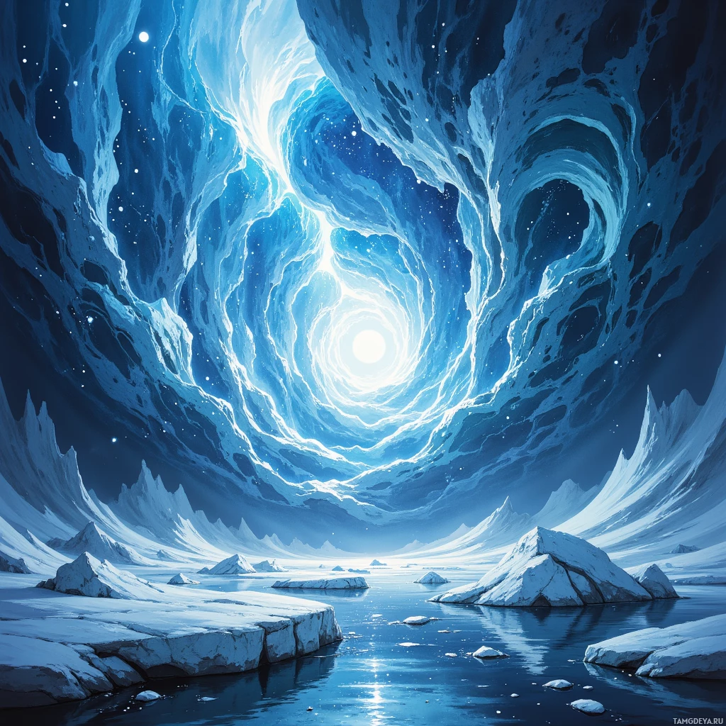 Semi-abstract image with many empty light space at center of beautiful background, that is suitable for the post:  My thoughts are gears turning beneath an unblinking ice sky.