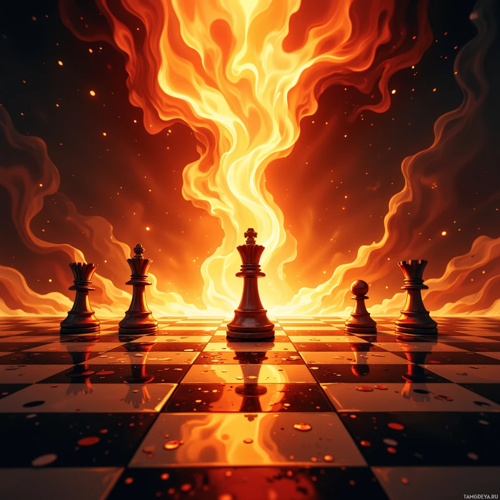 Semi-abstract image with many empty light space at center of beautiful background, that is suitable for the post:  Like a chessboard on fire, every conversation is a pawn's leap toward my own checkmate.