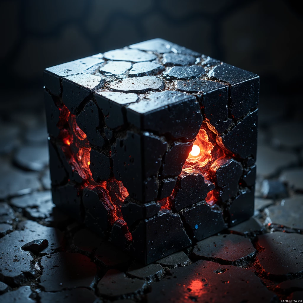 Semi-abstract image with many light, that is suitable for the post:  Matte black obsidian cube with iridescent micro-surface and nano‑etched lattice that refracts shifting light patterns, hidden compartments pulsing low‑energy glow, facets rearranging with gaze, and a tactile puzzle interface.