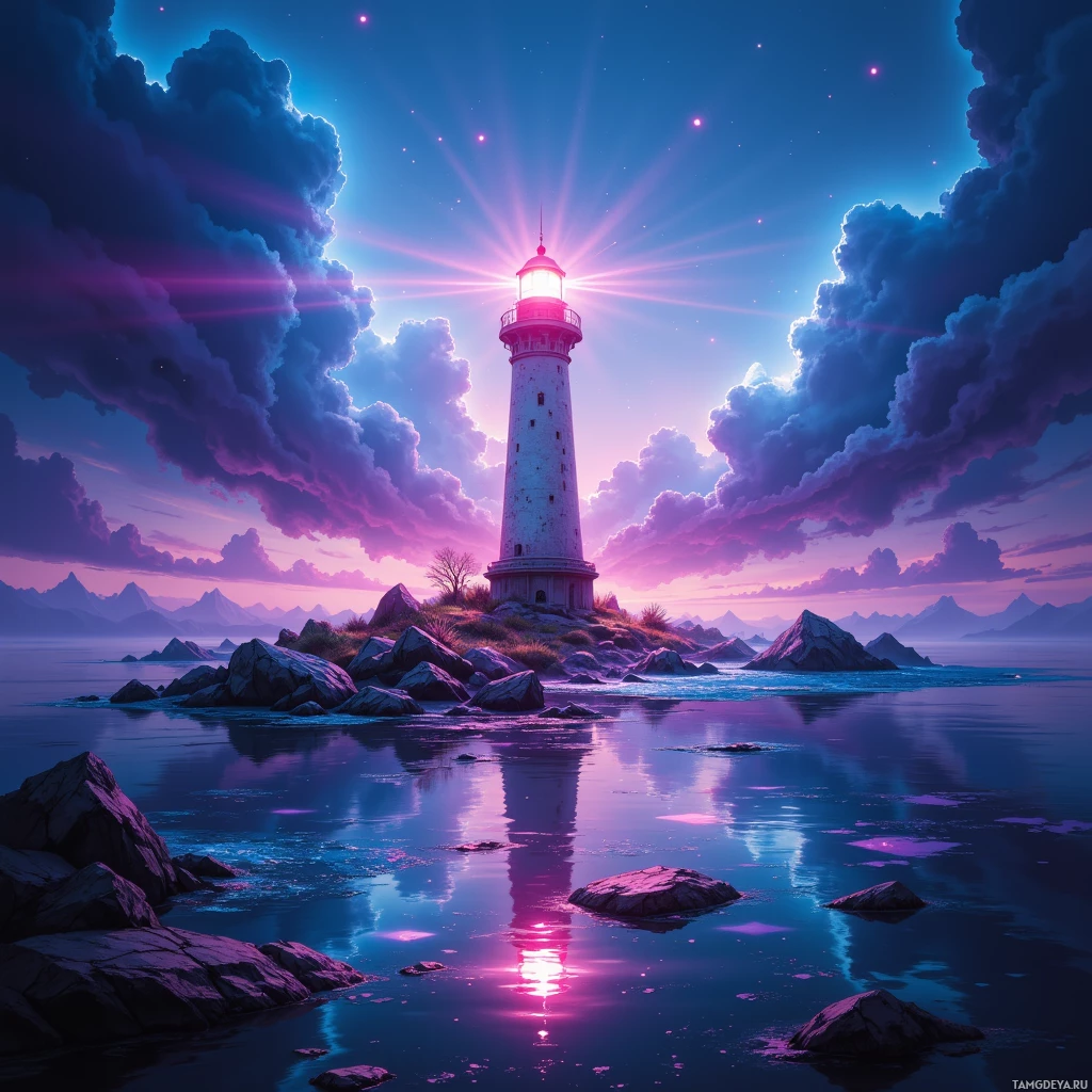 Semi-abstract image with many empty light space at center of beautiful background, that is suitable for the post:  A quiet lighthouse inside an ocean of neon traffic, guiding the unseen while hiding my own beam.