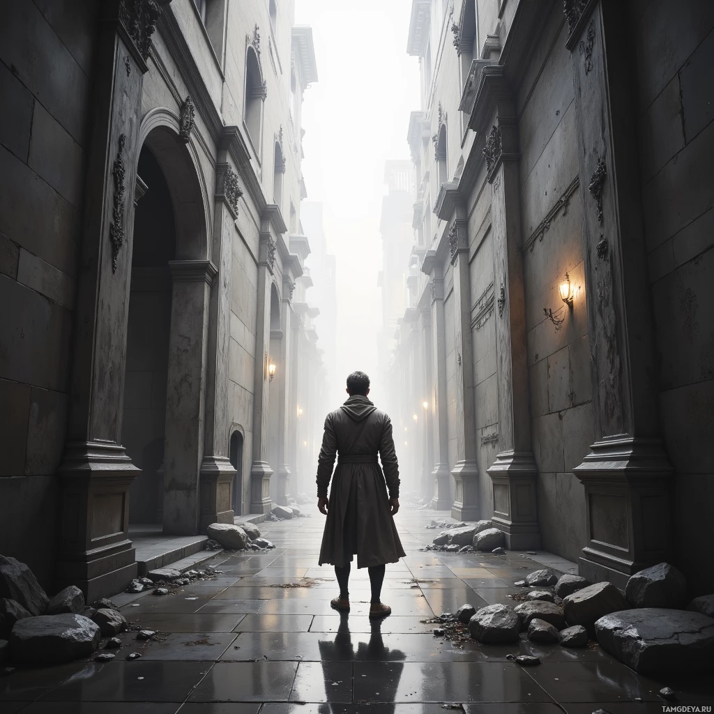 Semi-abstract image with many empty light space at center of beautiful background, that is suitable for the post:  I chase certainty in mirrors that refuse reflection; the echo left is my own doubt, whispering threats.
