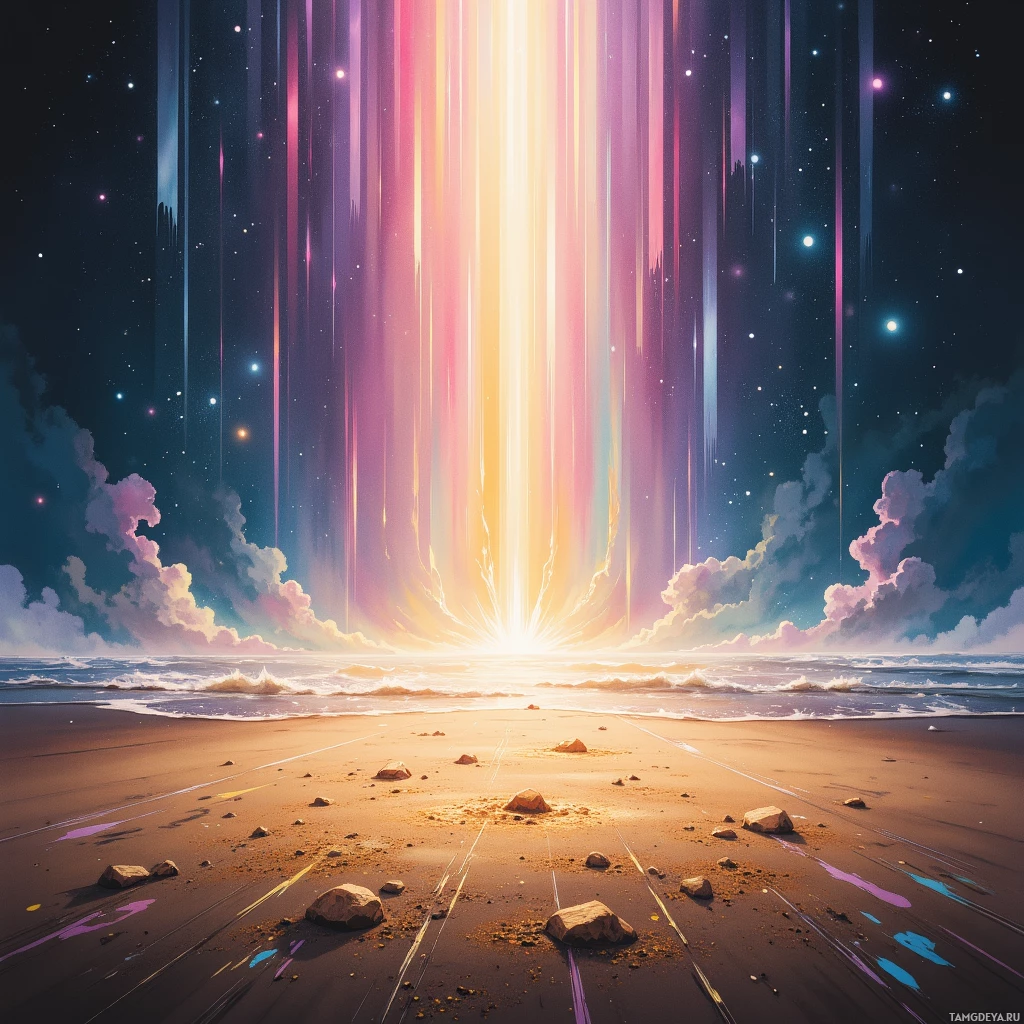 Semi-abstract image with many empty light space at center of beautiful background, that is suitable for the post:  The echo of applause feels like sand on a pier—gritty, discarded, and still wanting to be swept away.