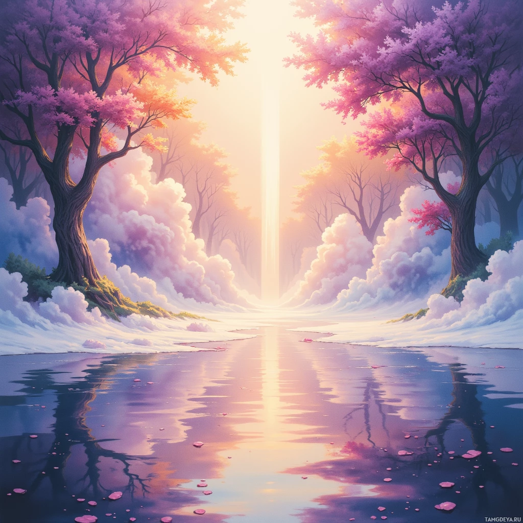 Semi-abstract image with many empty light space at center of beautiful background, that is suitable for the post:  My heart drifts on translucent paper, recording ripples where strangers’ laughter falls like faint rain.