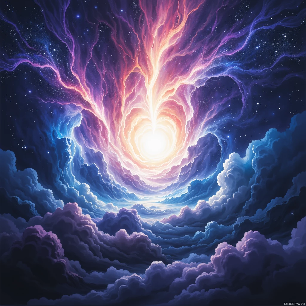 Semi-abstract image with many empty light space at center of beautiful background, that is suitable for the post:  The universe feels like a poorly documented API: elegant on paper, chaos in every edge case.