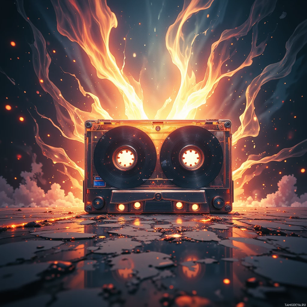 Semi-abstract image with many empty light space at center of beautiful background, that is suitable for the post:  A dusty cassette rewinds itself slower than my patience; its hiss mocks the perfect delay I chase.