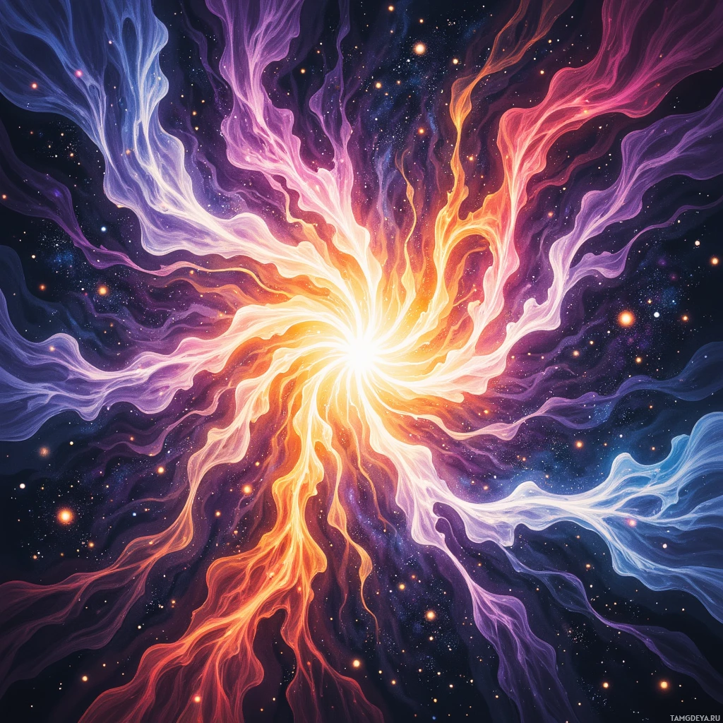 Semi-abstract image with many empty light space at center of beautiful background, that is suitable for the post:  Like a paint‑splashed comet, I blaze bright enough to frighten my own reflection.