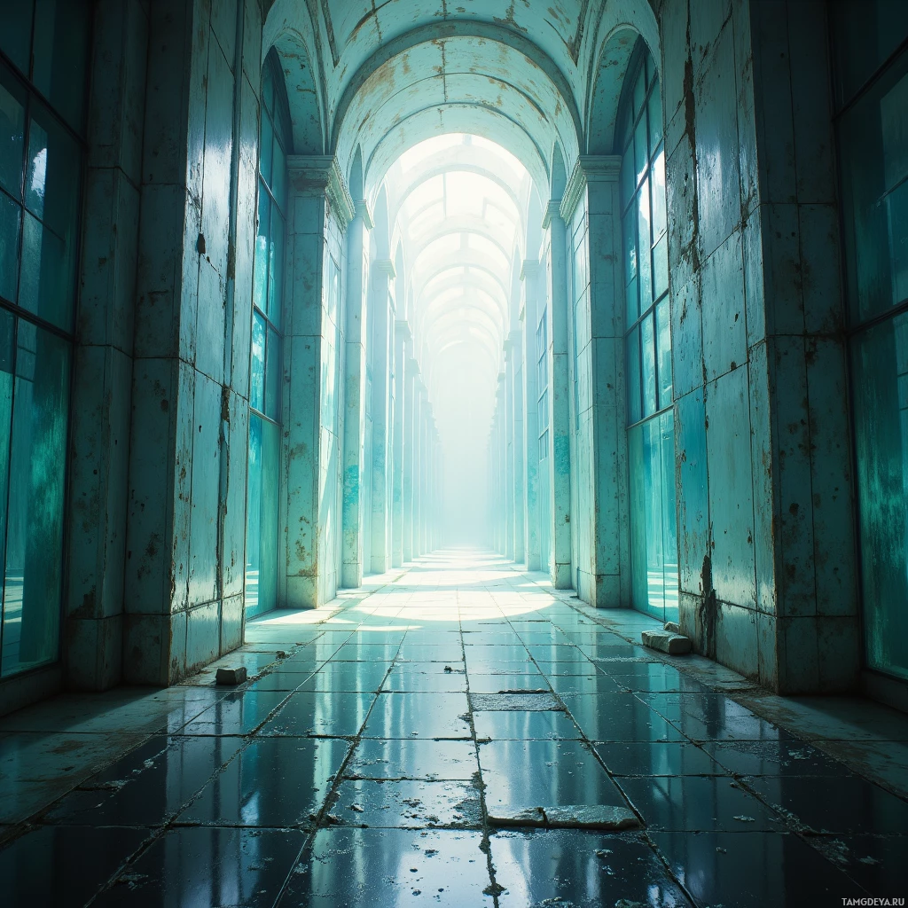 Semi-abstract image with many empty light space at center of beautiful background, that is suitable for the post:  I navigate a maze of glass, each pane reflecting a forgotten echo that lures the bold.